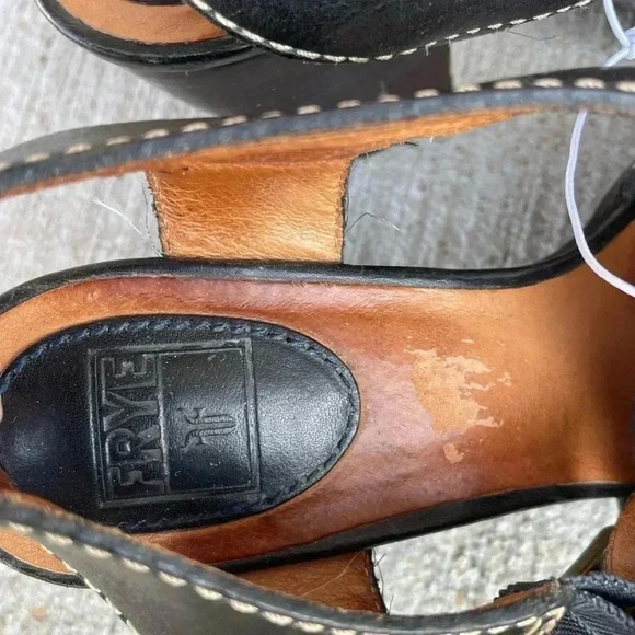 Frye Amy criss cross black leather heels size 8 Block Strappy - Picture 4 of 7